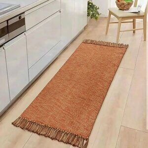 NEW Kitchen Runner Rug, 2' x 4.3' Hand-Woven Reversible Washable , Cotton Modern